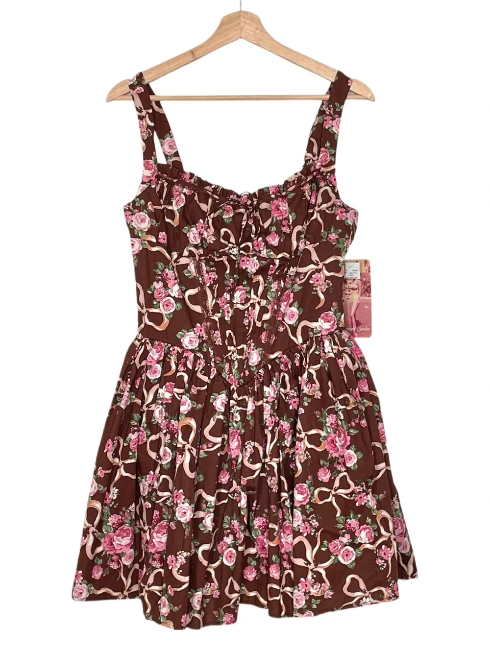 Emerald Sundae x Dry Goods Sleeveless Corset Bodice Floral Bow Dress Large NWT